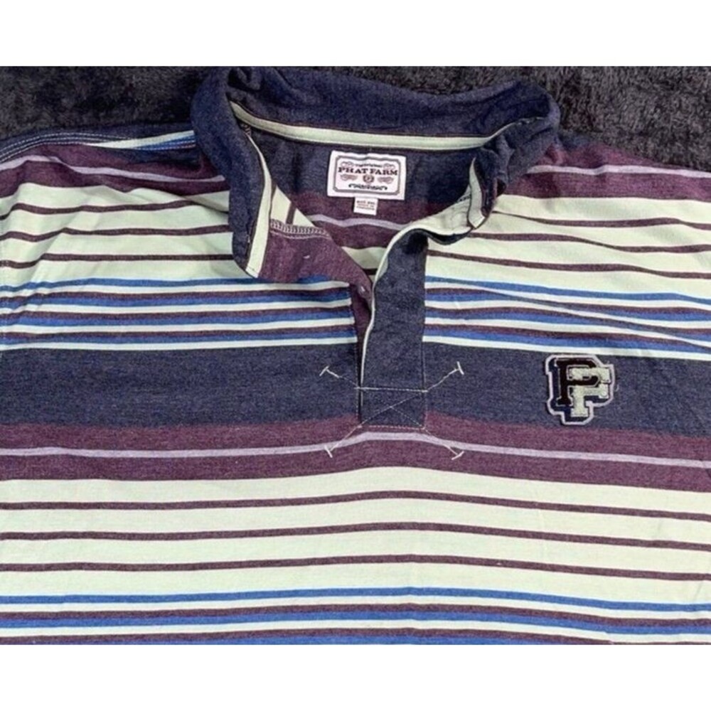 Phat Farm Vintage Y2K Purple Stripe Men's Polo Streetwear‎ Size XXL
